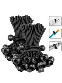 10个装户外露营遮阳篷帐篷固定储物弹力绳塑料球弹力绳捆绑弹力球绳 - 黑色 - 查看 1