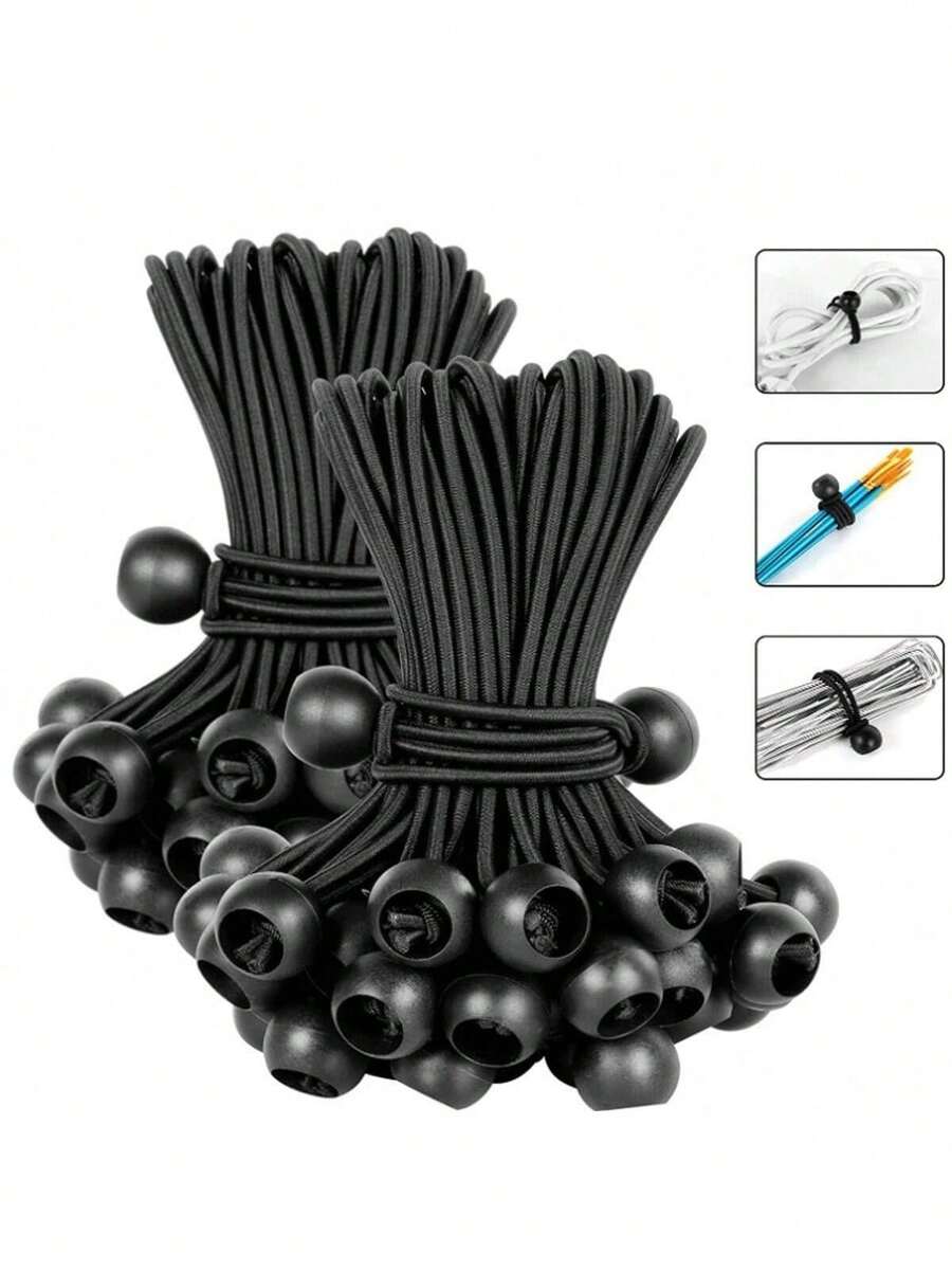 10个装户外露营遮阳篷帐篷固定储物弹力绳塑料球弹力绳捆绑弹力球绳 - 黑色 - 查看 1