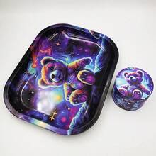 Molinillo de hierbas con bandeja rodante, rodillo de humo de tabaco de 180x140MM, molinillo de 50MM, Kit de 4 capas con estampado de oso fantasma 0EBZ - Oso A - Ver 10