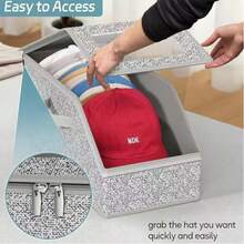 1 PCS Stackable Hat Storage For Baseball Caps, Holds Up To 24 Caps Hat Organizer For Closet, Sturdy Snapback Boxes For Men With Cardboard, Grey - 灰色 - 查看 4