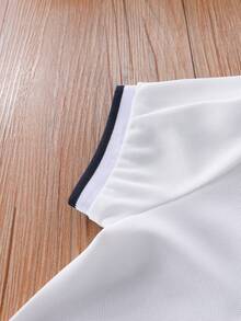 Girls' Elegant Casual Polo Shirt, Peter Pan Collar Embroidered Short Sleeve T-Shirt, White, Summer New Tween Girl Clothing - White - View 5