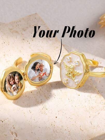 1 pieza Anillo colgante de foto personalizado, colgante con forma de corazón, anillo colgante vintage, regalo personalizado para hermanos, mejores amigos, regalo del Día de San Valentín