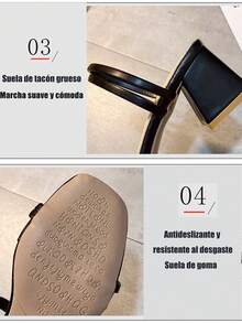 Sandalias de tacón alto con cordones para mujer, en colores lisos, para primavera/verano, con suelas antideslizantes y resistentes al desgaste. Estas sandalias elegantes y sofisticadas cuentan con un tacón grueso de estilo retro y un diseño de una sola correa, lo que permite ponérselas y quitárselas fácilmente. Ideales para fiestas, cenas formales, compras y otras ocasiones. - Albaricoque - Ver 5