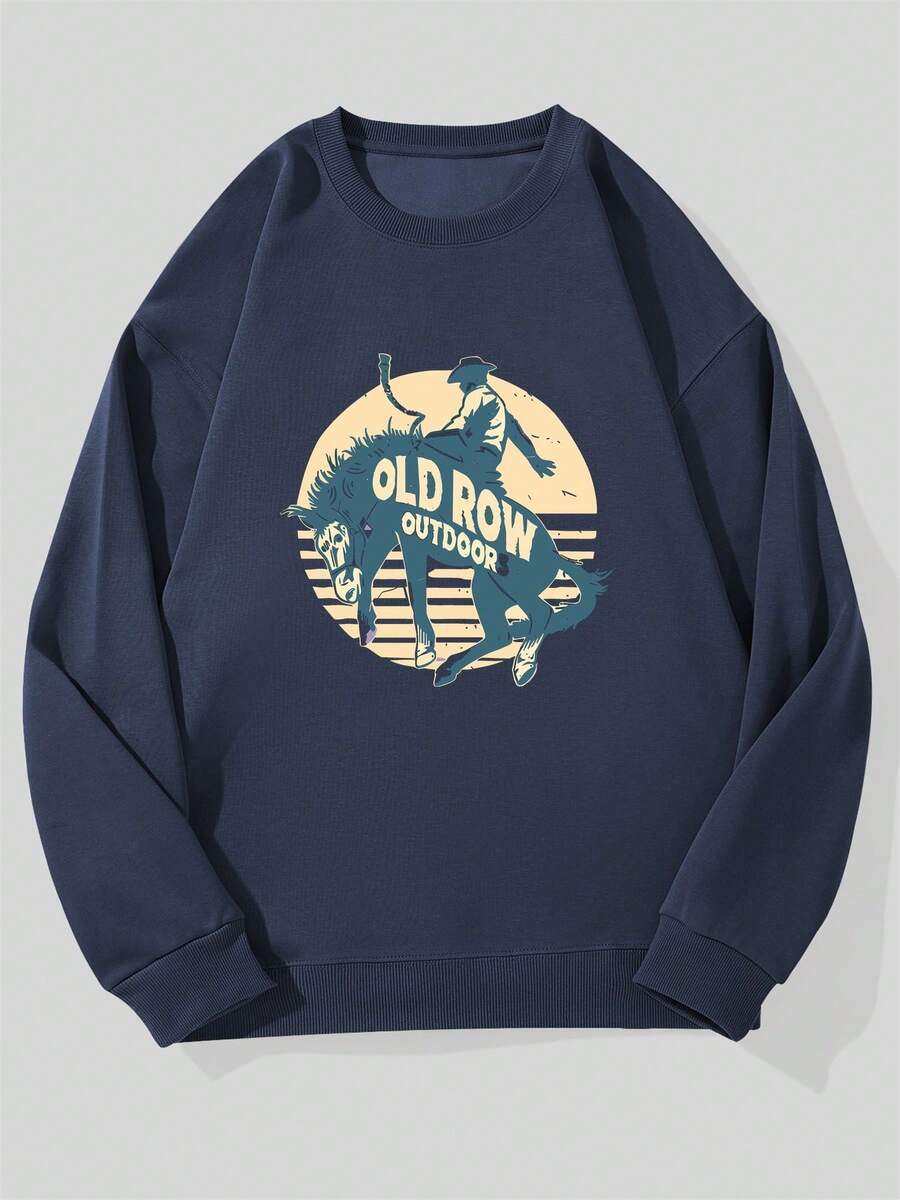 Sudadera casual de cuello redondo con patrón OLD ROW OUTDOORS para hombres - Azul Marino - Ver 1