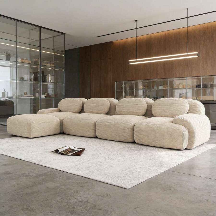 Sofas & Couches - Beige + Corduroy + 4 Seat - View 1