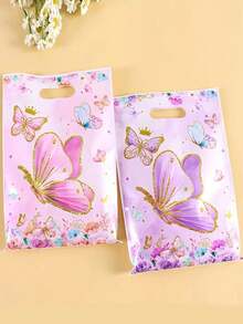 Bolsa de regalo con tema de mariposa, bolsa de regalo de plástico rosa y morado con mariposas y asa, adecuada para fiesta de cumpleaños con tema de mariposa, primer cumpleaños del bebé, fiesta infantil, embalaje de regalo para fiesta de boda - Multicolor - Ver 7