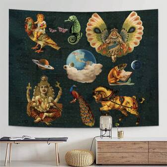 1 pieza Tapiz con estampado de Dios y Humano, Tapiz de poliéster, decoración de pared para sala de estar, dormitorio, oficina, decoración del hogar, decoración de fiesta, paño colgante de pared de cocina rectangular impreso con cortina, incluye 3 clavos de pared y 2 clips