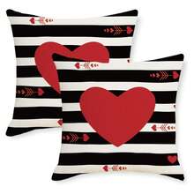2个装情人节枕套，带心形装饰，浪漫家居装饰，适用于床、沙发和汽车，单面印花，不含枕芯 - 黑與白 - 查看 7