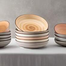 Sweese - Juego de 6 cuencos de cerámica para pasta neutro extra grandes 30 onzas líquidas de grado profesional duradero - Neutral - Ver 5