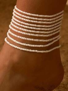 10/20/30/50 件/套随机颜色和款式波西米亚风弹性脚链，百搭时尚珠宝礼物，适合男士和女士，日常穿着和海滩 - 彩色 - 查看 7