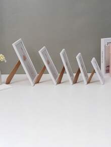 1 pieza Marco de fotos de madera minimalista para montar en la pared o colocar sobre la mesa (incluye papel fotográfico aleatorio), adecuado para el hogar, dormitorio, comedor, sala de estar - Blanco - Ver 3