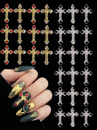 10 Adet Haç Şekilli Tırnak Süsü – Altın Gümüş Haç Sanat Süsleri – Sağlam ve Kolay Uygulanabilir Süslemeler, Kendin Yap ve Profesyonel Kullanım, Tırnaklar İçin Çeşitli 3D Sanat | Siyah Tırnaklar, Kırmızı Tırnaklar, Gotik Tırnak Şekilleri Aksesuarları ve Yaratıcı Günlük Manikürler