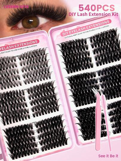 540pcs Single Cluster False Eyelashes, DIY Eyelash Extension, Natural D Curl 9-16mm, Ultra-Light Reusable Delicate Fake Lashes
