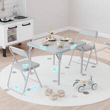 Mesa plegable y sillas para niños y niñas Conjunto de 3, mesa portátil y 2 sillas con asiento tapizado de PU, adecuado para comer, leer y jugar - Gris - Ver 4