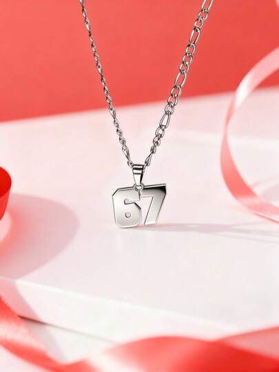 A Hip-Hop Personalized Jersey Made Of Titanium Steel, Digital Stainless Steel, Size 67 Pendant Necklace, Lucky Numbers, Minimalism