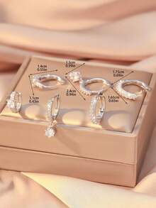 6pcs/Set Copper Zirconia Stone Minimalist Elegant Earrings Set, Multi-Element Earrings Hoops Fashion Versatile Jewelry Gift For Mother's Day