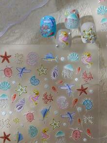 1Pc Sea Breeze, Sea Star, Sea Shell Nail Stickers With 5D Gold Foil And Watermelon-Shaped Mobile Phone Lens Stickers For DIY