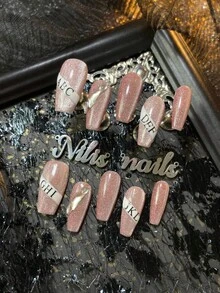 10pcs Coffin Shaped Acrylic Nail Kit,Pink Cat Eye Nails,3D Stere Diamond Accessory Decoration,Hand Drawn Geometric Patterns,Handmade Nail ArtStickers,Y2K Style Nail Art Set,Suitable For Women And Girls,Festivals,Daily,Work,Gatherings And OtherPlaces Use,Comes With 1 Mini Nail File And 1Double-Sided Adhesive Label Nails Stuff