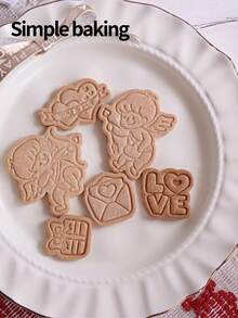 A Cute Valentine's Day Gift Series Cookie Cutter, Cute Cupid And Heart-Shaped Cookie Stamps, Valentine's Day Gift Cake Decorations, Kitchen Baking Tools, Frosting Cookie Shaper, Fun Cartoon Patterned Parent-Child Baking Tools - White - View 10