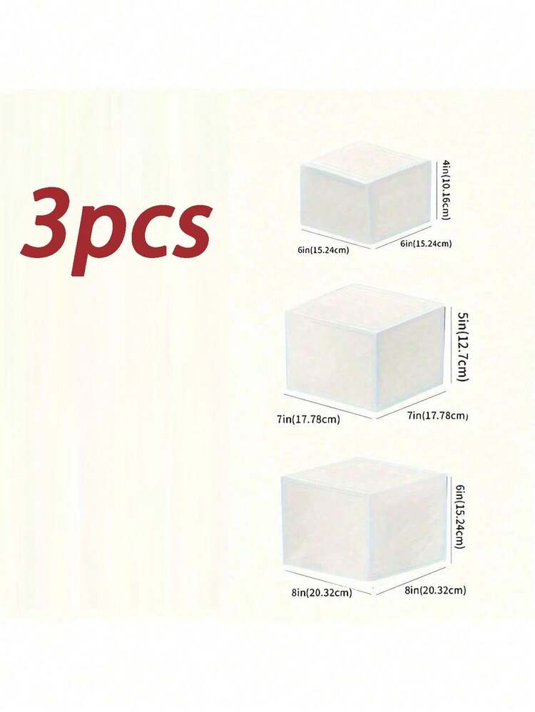 3pcs Acrylic Self-Serve Buffet Risers, With Hollow Bottom For Food, Desserts, Jewelry And Figurine Display - White Cubic Nested Risers, For Party Decoration - White - View 12