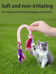 1pc Elastic Mesh Catnip Ball Cat Toy, Self-Playing Chew Toy With Feather, Kitten Toy, Pet Supplies - Multicolor - View 7