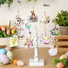 36 adornos de conejito de Pascua de madera para colgar en el árbol de primavera con cuerda para el hogar y la cocina. - Multicolor - Ver 4