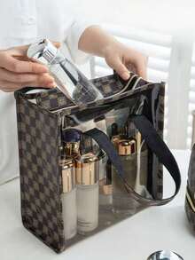 1个防水大容量旅行翻盖洗漱包，化妆包，便携式旅行收纳包，手持化妆品收纳袋，适用于旅行和居家使用，也是送给亲朋好友的绝佳礼物。洗漱包、旅行洗漱包、沐浴包、透明化妆包、防水袋，女士收纳袋，旅行必备、邮轮必备、度假必备 - 黑色 - 查看 11