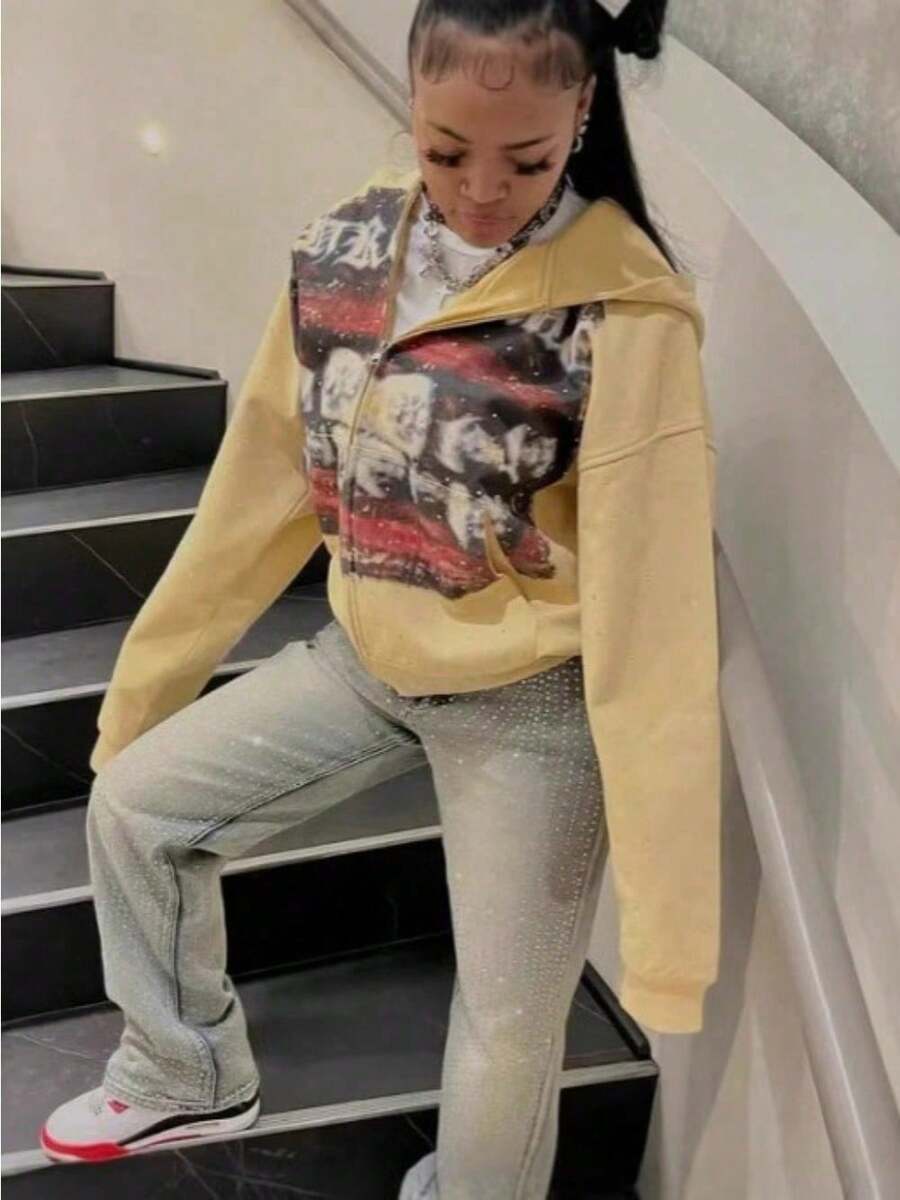 Spring New, The Same For Men And Women, Digital Printing Polka Dot Zipper Sweater, Casual And Loose - 黃色 - 查看 1