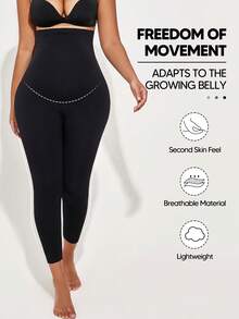 Maternity Solid Color Comfortable Daily Pleated High Waist Leggings Black Spring - Black - View 5