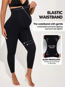 Maternity Solid Color Comfortable Daily Pleated High Waist Leggings Black Spring - Black - View 4