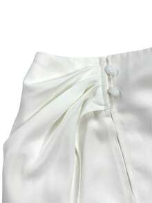 白色高领不对称上衣和阔腿裤套装，优雅的办公室和活动着装 - 白色 - 查看 12