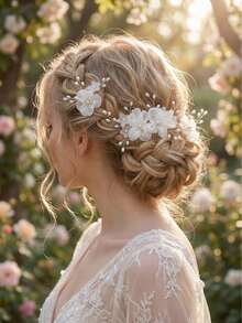 3pcs/Set Ladies' Lace Flower Hair Accessories, Including 1 Hair Comb And 2 Hair Forks For Updo Hairstyles Elegant Valentine's Day - Silver - View 4