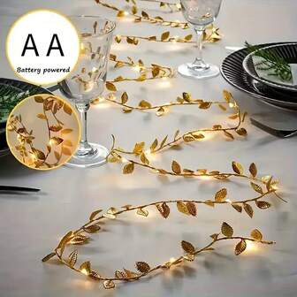 Anillo de hoja dorada de Ramadán, linterna de hada de luz cálida blanca, linterna de cuerda interior, alimentada por batería (baterías no incluidas), adecuada para el hogar, Navidad, Acción de Gracias, mesa de comedor, fiesta de cumpleaños, escritorio, boda, regalos decorativos de Ramadán, decoración del Día de Acción de Gracias, del Día de San Valentín, linterna de decoración de pared del dormitorio