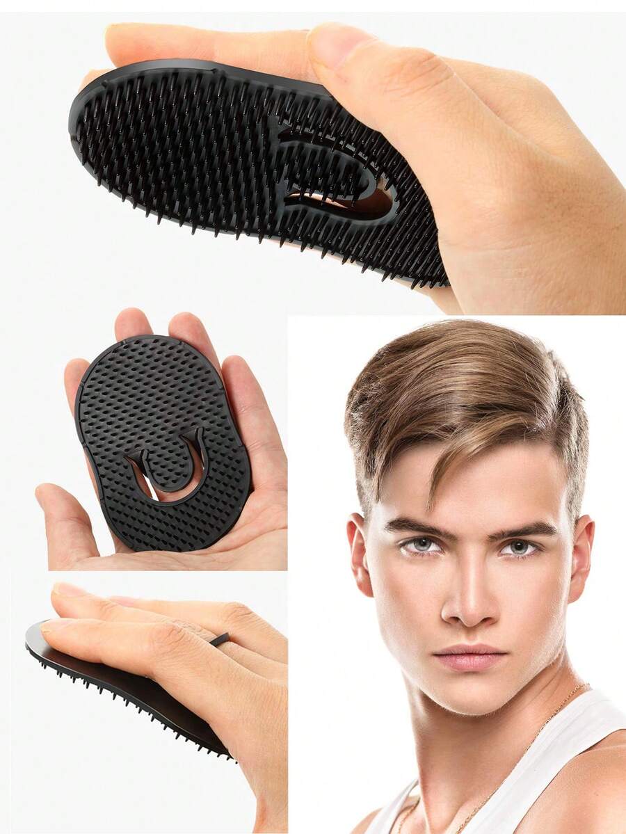 2pcs Soft Portable Pocket Palm Combs, Shampoo Comb, Massager Hair Brush, Scalp Massager Brush, Black, Wave Brush, Palm Hair Brush - Black - View 1