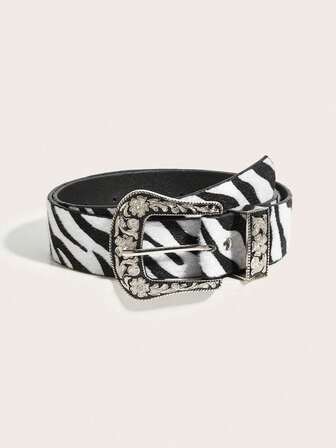 1pc Women's Western Style Animal Print Vintage Belt, Carved Metal Buckle Paired With Bohemian Style, Elegant, Versatile, Suitable For Spring, Summer, Autumn, Winter, Jeans, All Season, Everyday Wear