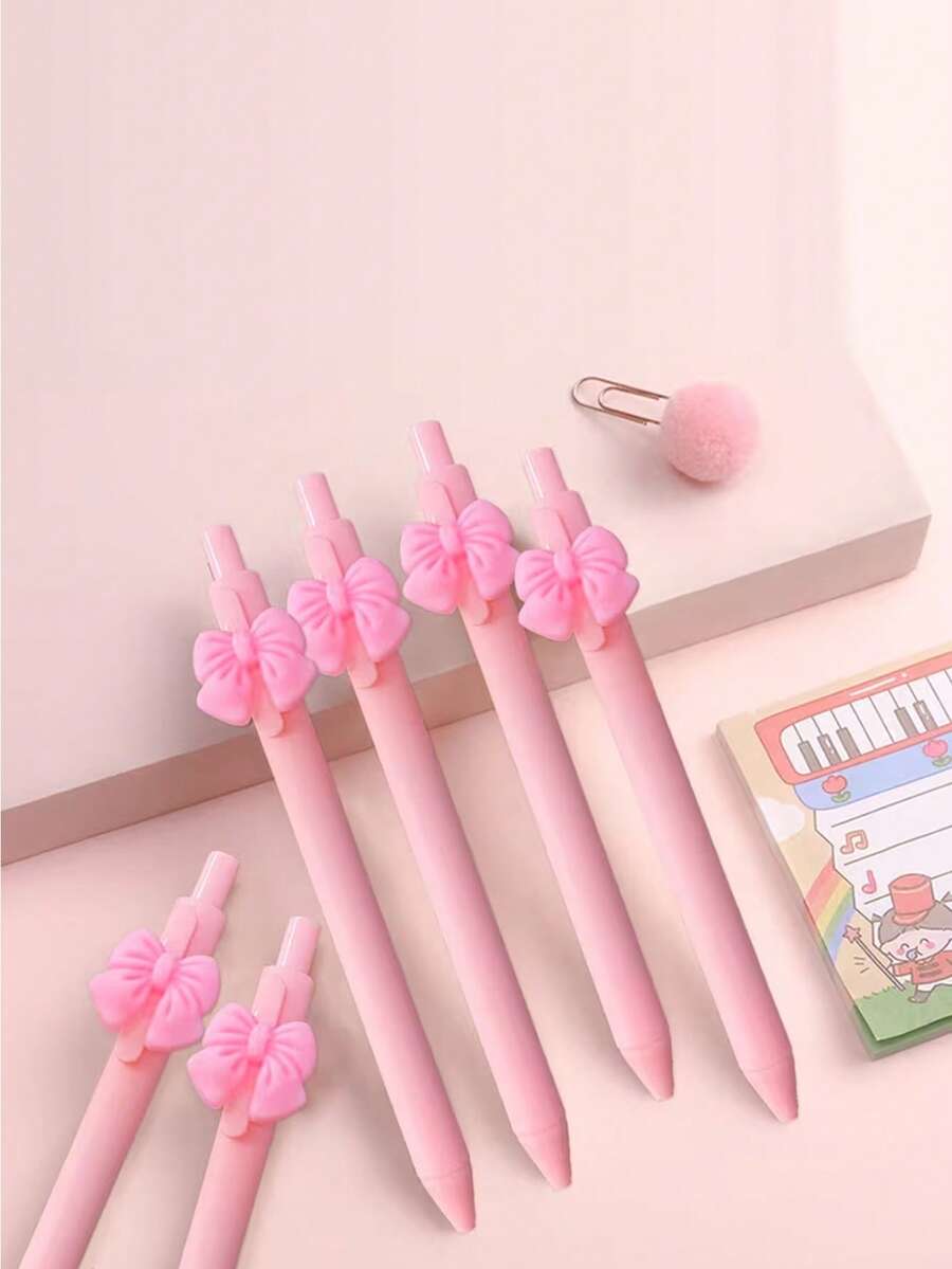 2pcs Pink Bow-Shaped Click Ballpoint Pens, Recommended Stationery For Girly Aesthetic - Multicolor - View 1