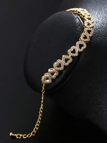 1pc Elegant Luxurious Gold-Plated Hollow Heart Tennis Bracelet, Sparkling Cubic Zirconia Micro-Inlaid Chain Link Bracelet, Hypoallergenic Adjustable Women & Girls Jewelry, Great Gift For Valentine's Day, Christmas, Wedding And Party - Heart to Heart - View 5