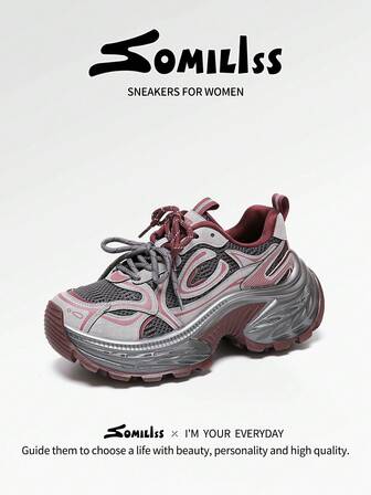 somiliss 1 par damskor med snörning, halkfria, ovandel i mikrofiberläder och mesh, bekväma löparsneakers, plattform 6 cm tjock sula, låga utomhusskor, röd färg, våren 2026 ny