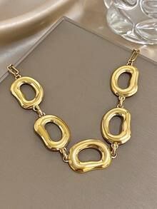 1件时尚金色个性项链 - 不规则有机链节细节，简约大胆的珠宝，适合日常休闲时尚造型，情人节礼物，男女皆宜 - 彩色 - 查看 4