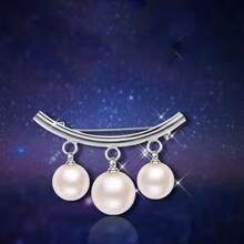 Japanese And Korean Style Elegant Clasp Brooch With Faux Pearl Decor For Women's Clothing - Silver - View 5