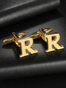 1 Pair A-Z 26 English Letter Stainless Steel Cufflinks, Men's Fashion French Cufflinks, Suitable For Wedding, Birthday, Business, Daily Wear, Gold, Silver, Cross-Border Supply Gold 26 Smooth Metal Stainless Steel Cufflinks Wholesale For Men's Dress Shirts - Yellow Gold - View 29