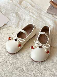 Girls' Leather Shoes 2026 New Cute Bow Bohemian Style Slip-On Children Princess Shoes, Soft Bottom Anti-Slip Shoes For Girls - Beige - View 3