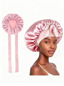 1pc Valentine's Day Women's Sleeping Cap, Elastic Strap Design, Silky Smooth, Colorful Satin Material, Casual Home Daily Hair Care Sleeping Cap, Christmas Gift - Deep Bean Paste - View 10