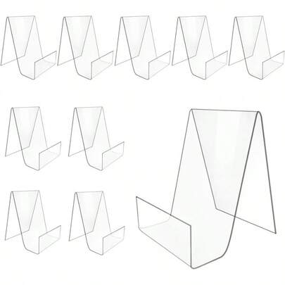 10 Soportes de Exhibidor Acrilico Exhiión de Acrílico Caballete Transparente con Soporte Paquete de 10 Soportes de Acrílico para Folletos Soporte de Exhiión de Plástico Acrilicos de Exhiion