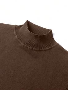 Plus Size Men's Solid Color Turtleneck Sweater, Versatile Business Casual, Autumn/Winter - Brown - View 3