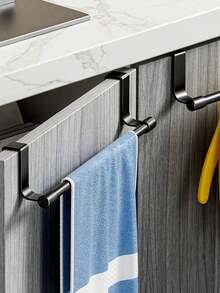 1/2pcs Black Stainless Steel Towel Rack, Hang On Cabinet Doors, No Drilling Required, Fits 0.74" Thick Doors, Space Saving Rag Hook, Kitchen Accessories,Stainless Steel Towel Rack - Multi-Functional Single-Door Bathroom/Kitchen Cabinet Towel And Rag Holder - No-Drilling Towel Holder - Black - View 2