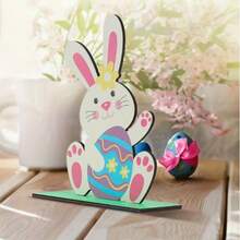 1 Easter Bunny Wooden Decoration, Artificial Wooden Bunny And Egg Design, Holiday Bedroom Decoration, English Text, Desktop Display Home Decor Ornaments Home Miniature Things