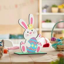 1 Easter Bunny Wooden Decoration, Artificial Wooden Bunny And Egg Design, Holiday Bedroom Decoration, English Text, Desktop Display Home Decor Ornaments Home Miniature Things