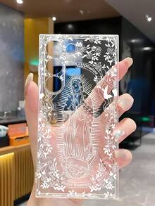 1pc Lace Trim Virgin Mary Soft Phone Case, Compatible With Huawei Honor, Compatible With Redmi, Compatible With Galaxy A04e/12/A13/A14/A34/A50/A52/A53/A54/S21/S22/S23/S24/S25/S25Ultra/S25FE/S26/S26 PLUS/S26 ULTRA/S26 EDGE, 6A/7A/8A, 12T/13T/15T/15T Pro,International Version, Not The Domestic Version - Clear - View 6