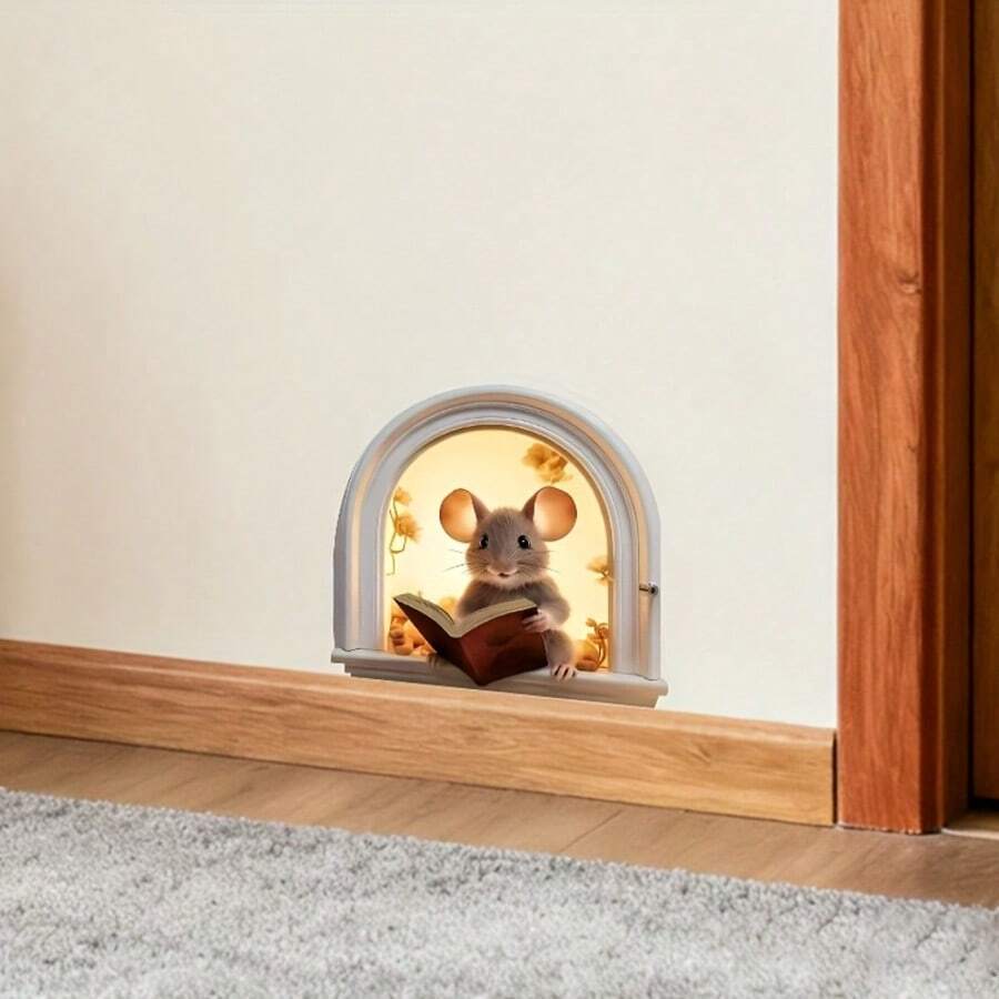 3 Pcs Cute Mouse Wall Sticker - Removable Self-Adhesive Cartoon Hamster/Gerbil-Like Animal Decal With Mouse Hole Cutout, Glossy Vinyl For ' Room, Bathroom, Bedroom - Easy Peel & Stick (No Residue) - Multicolor - View 1